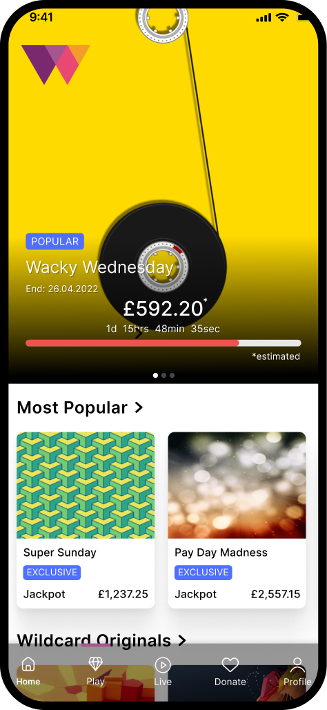 Wildcard mobile app games screen